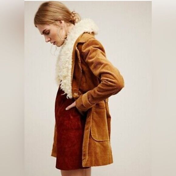 Free People Lady Lane Faux Fur Corduroy Jacket in Honey Size medium